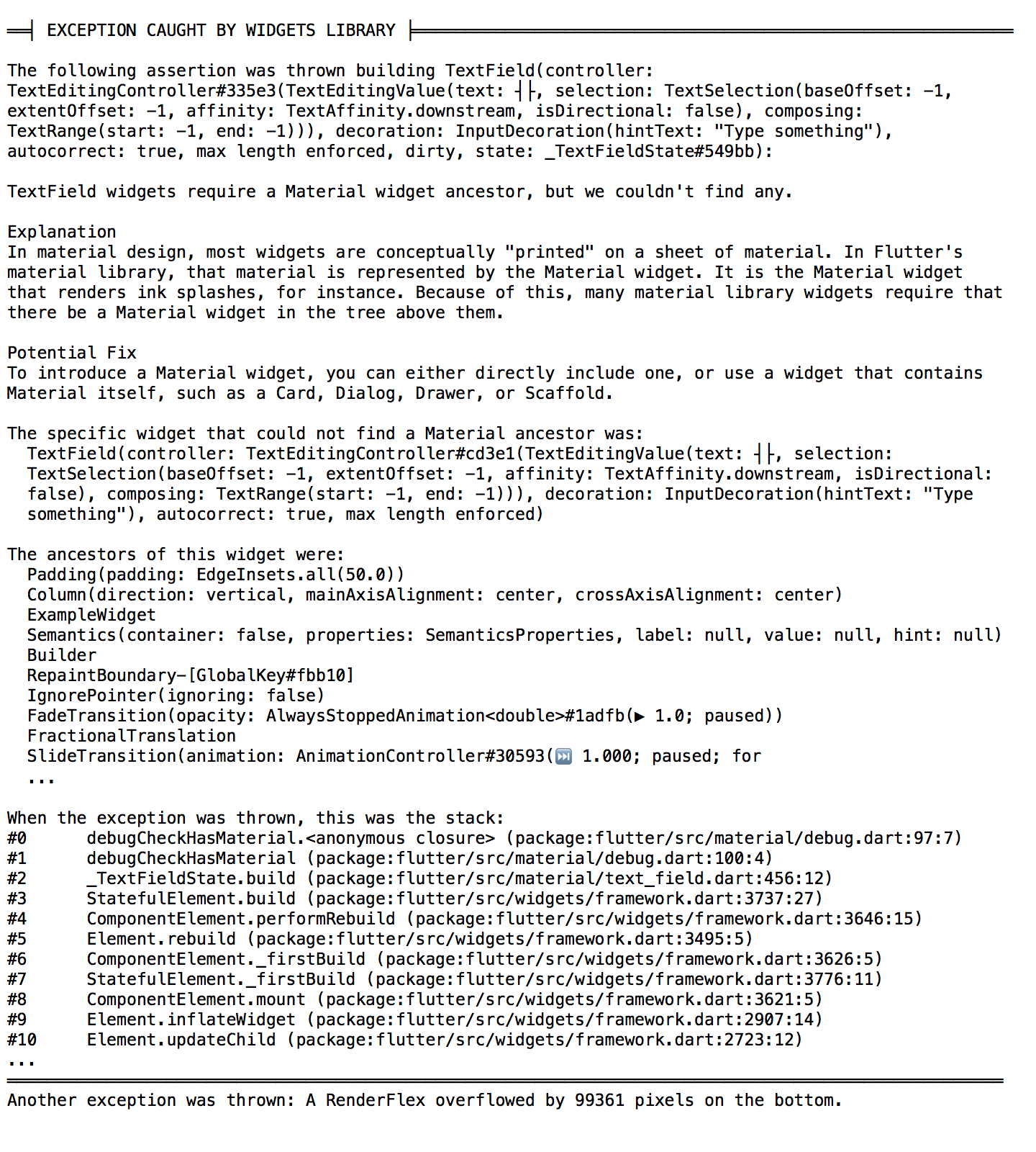 The spaces variant of the message for the “Missing Material” error